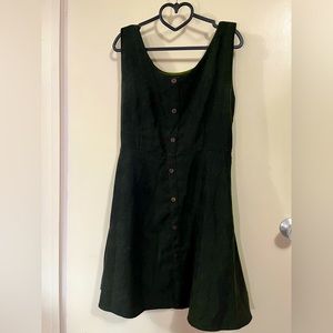 Forest green lined a line dress with wooden buttons